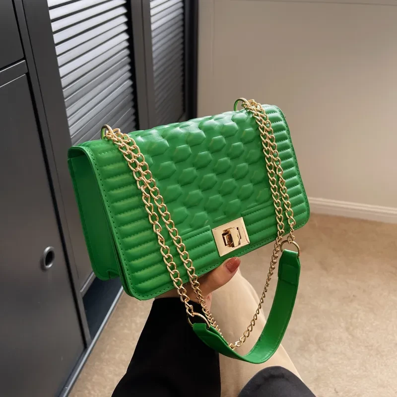 Bolso pequeño cuadrado con cadena de rombos, informal, para mujer