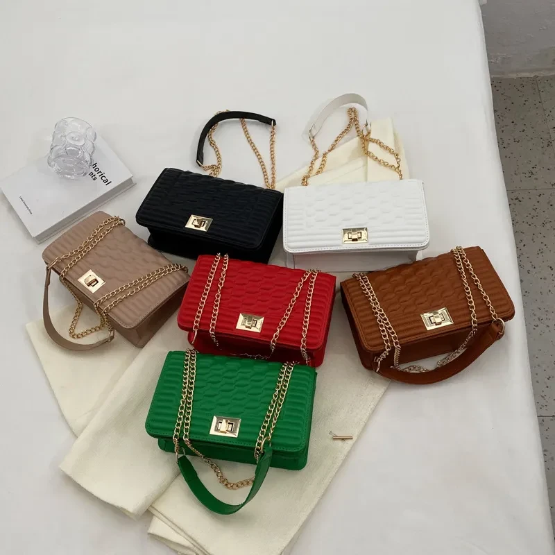 Bolso pequeño cuadrado con cadena de rombos, informal, para mujer
