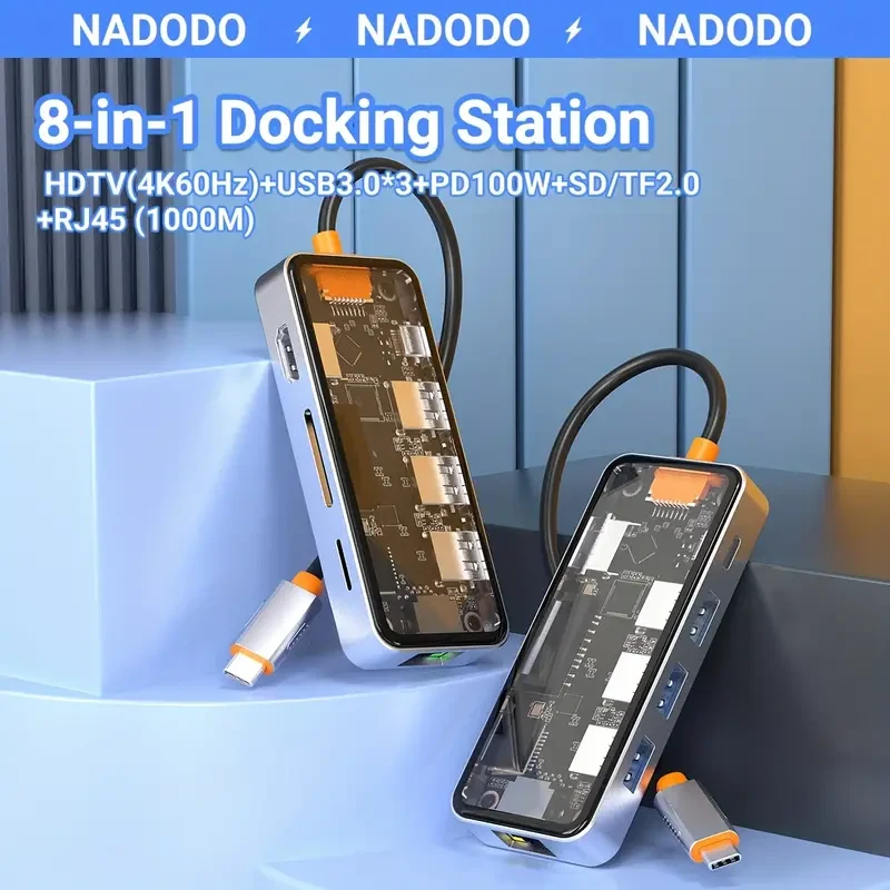 Hub USB C transparente 8 en 1