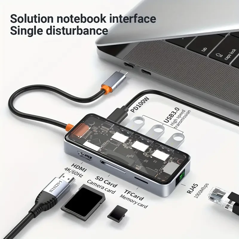 Hub USB C transparente 8 en 1
