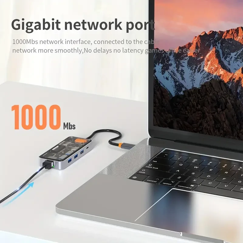 Hub USB C transparente 8 en 1