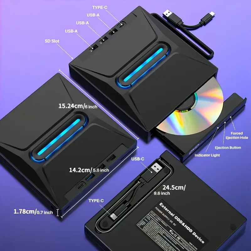 Unidad de CD/DVD portátil VVIA con alimentación USB y tipo C