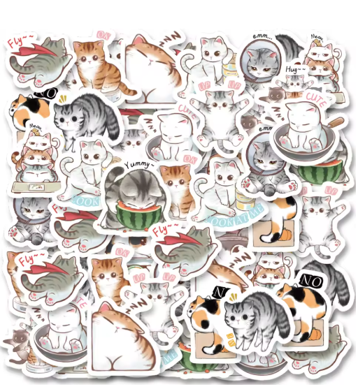 46 pegatinas de grafiti con diseño de gatitos, para decorar cuadernos, tazas de agua, diarios, guitarras, juguetes clásicos, álbumes de recortes, calcomanías impermeables de PVC.