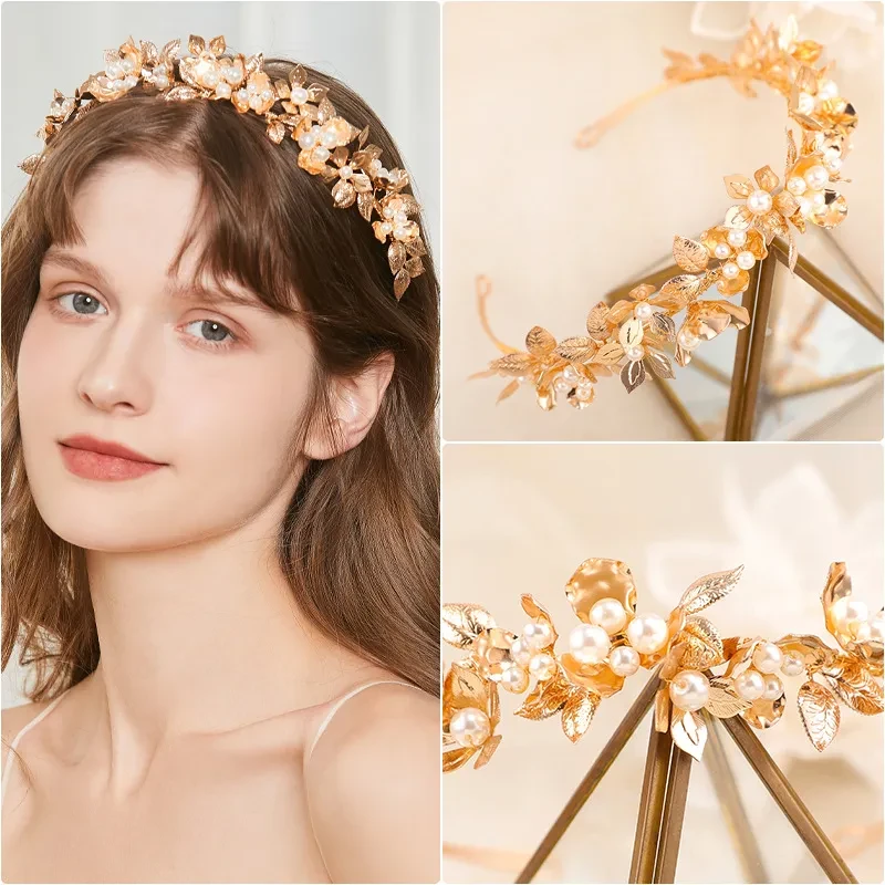 Diadema con diseño de perlas hechas a mano