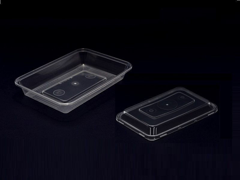(100 piezas) Contenedores de comida rectangulares de 700 ml para llevar, base de plástico con tapas