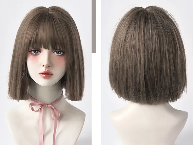 Peluca femenina de cabello corto, nuevo estilo, red roja, cara redonda, peluca corta, conjunto