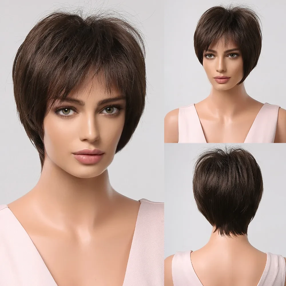 Peluca de mujer de pelo corto natural estilo peluca de cabeza completa