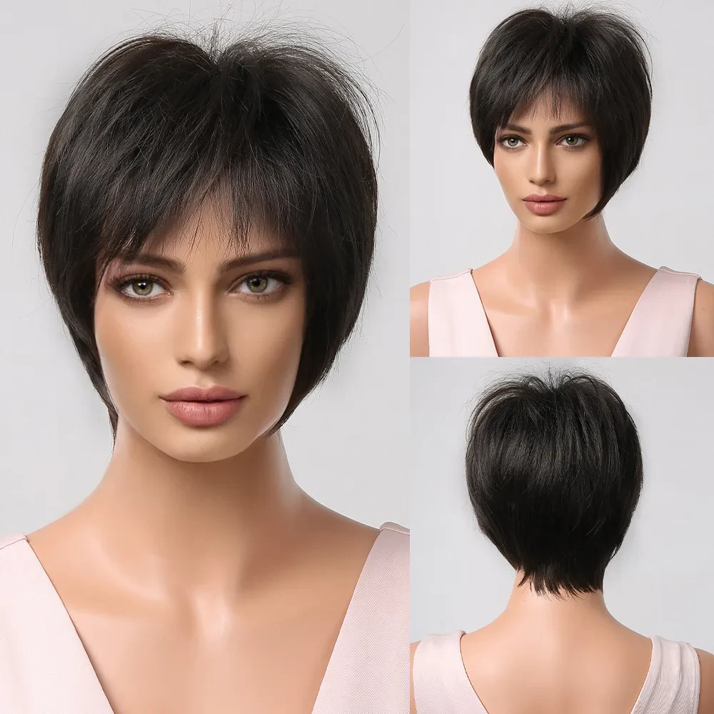 Peluca de mujer de pelo corto natural estilo peluca de cabeza completa
