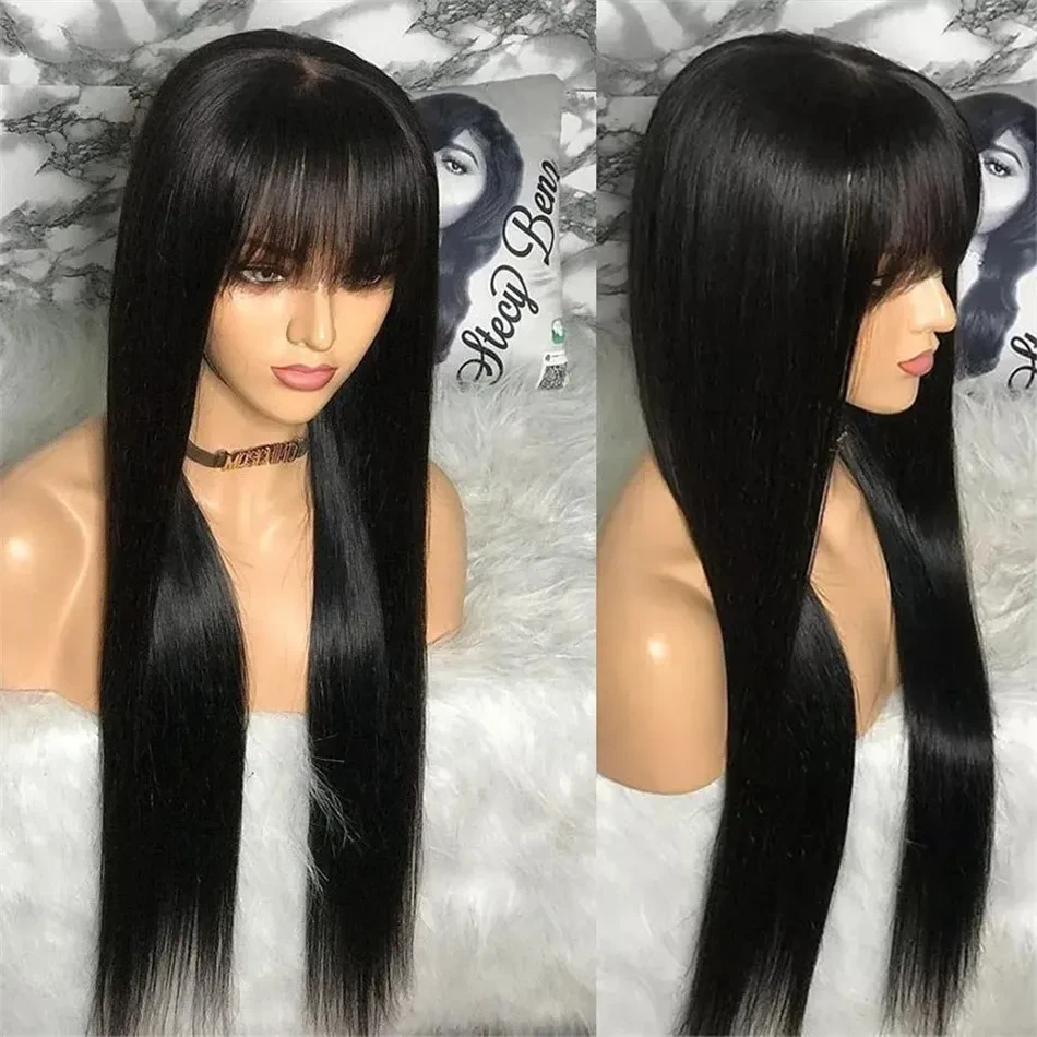 Peluca de cabello humano con flequillo estilo europeo y americano