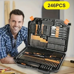 Juego de 246 brocas HSS con revestimiento de titanio y estuche resistente: perfecto para madera y metal, incluye destornilladores y vasos hexagonales, sin revestimiento para taladrar y pulir con precisión.