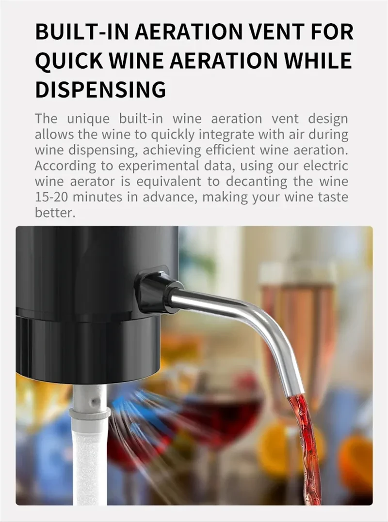 Aireador y decantador de vino eléctrico con bomba dispensadora, regalo, funcionamiento con un solo toque, fácil de usar, decantador de vino, aparato de cocina.