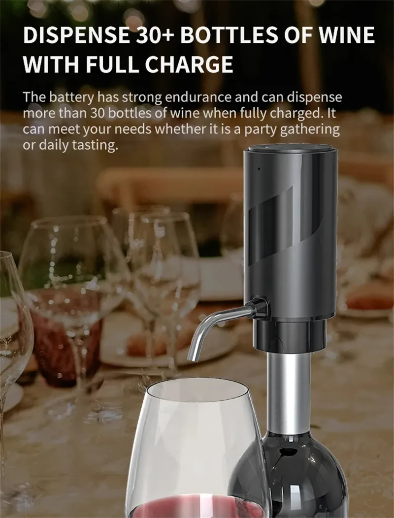 Aireador y decantador de vino eléctrico con bomba dispensadora, regalo, funcionamiento con un solo toque, fácil de usar, decantador de vino, aparato de cocina.
