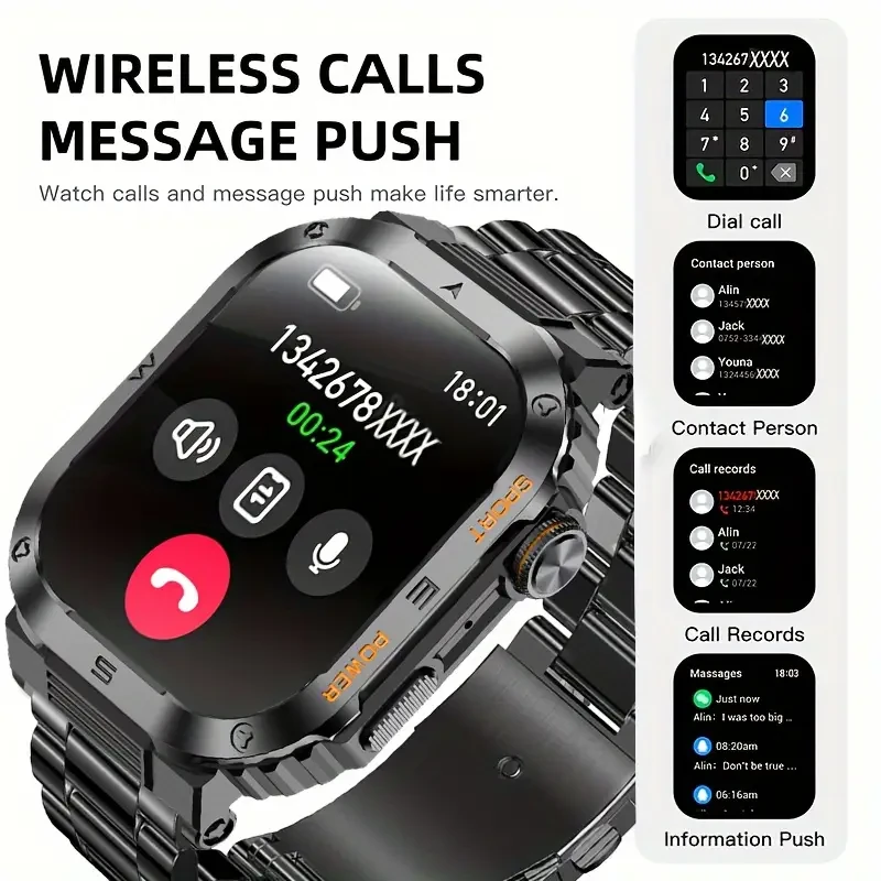 Reloj inteligente Gopanath para hombre: llamadas inalámbricas, asistente de voz con IA, resistencia al agua IP68, monitor de actividad física para Android y iPhone (2024), seguimiento de movimiento.
