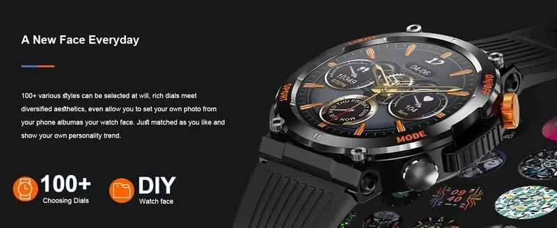 Reloj inteligente para responder y realizar llamadas, deportivo, resistente al agua IP67, con linterna LED, brújula, monitor de sueño y seguimiento de actividad física, para iPhone y Android, para hombres y mujeres.