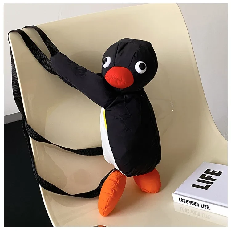 Mochila de peluche con diseño de pingüino, divertida y adorable, para niños, de un solo hombro.