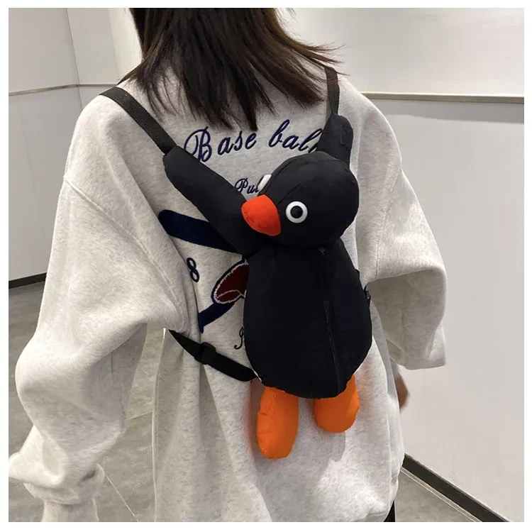 Mochila de peluche con diseño de pingüino, divertida y adorable, para niños, de un solo hombro.