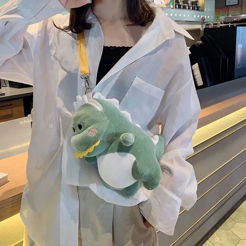 Mochila con diseño de dinosaurio de dibujos animados, bolso bandolera para mujer
