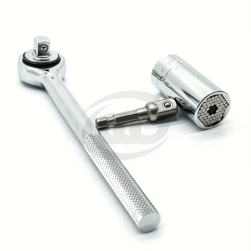 Juego de llaves universales de 7-19 mm, herramienta manual multifuncional profesional, de acero cromado, con trinquete y adaptador de taladro, vaso de hierro intercambiable, kit de reparación para bricolaje.