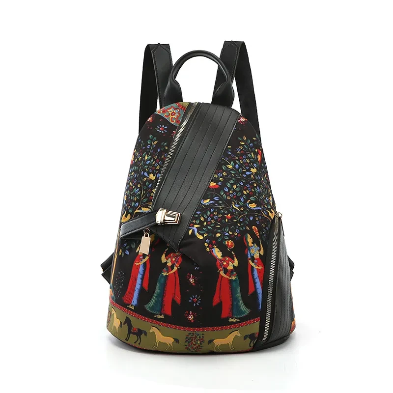 Mochila de nailon portátil de un solo hombro con estampado étnico de moda