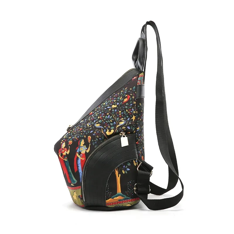 Mochila de nailon portátil de un solo hombro con estampado étnico de moda