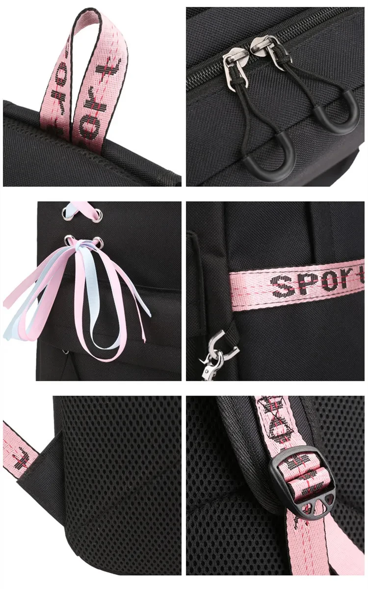 Mochila estilo coreano con carga USB para estudiantes y mujeres, mochila de gran capacidad