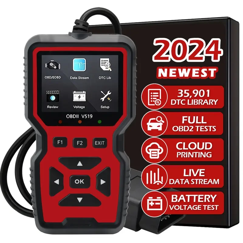Escáner OBD2 V519, lector de códigos de diagnóstico para coche con alimentación USB, comprobador de voltaje, comprobador de códigos de falla del motor con transmisión de datos en vivo, impresión en la nube, no requiere batería.