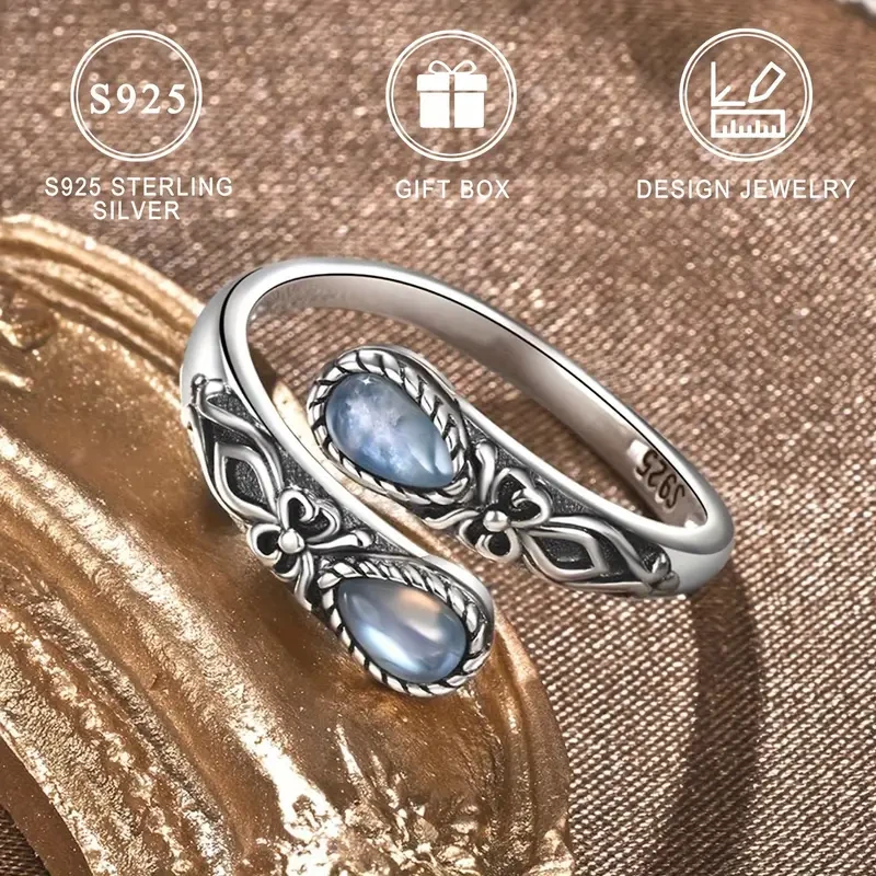 Anillo de cuchara de piedra lunar en plata de ley