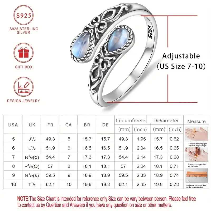 Anillo de cuchara de piedra lunar en plata de ley