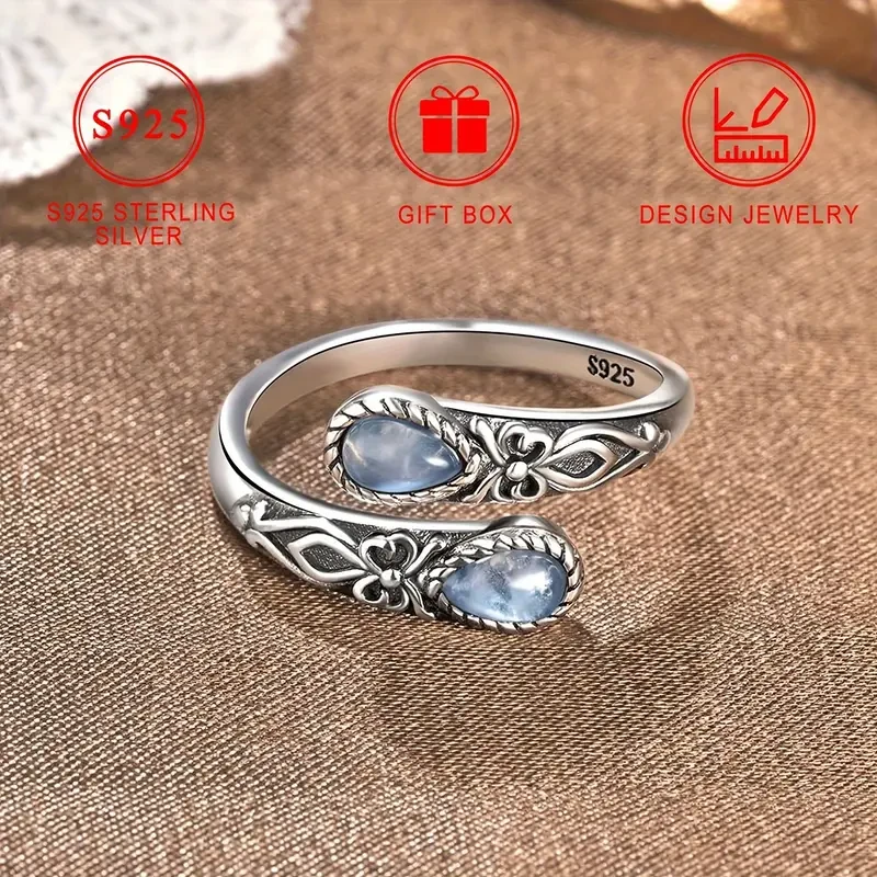 Anillo de cuchara de piedra lunar en plata de ley