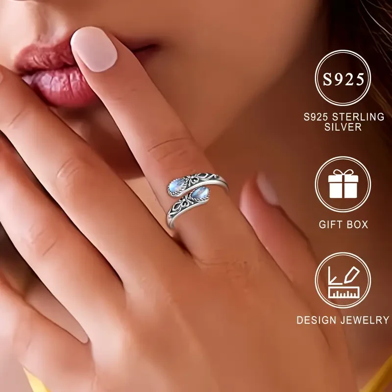 Anillo de cuchara de piedra lunar en plata de ley