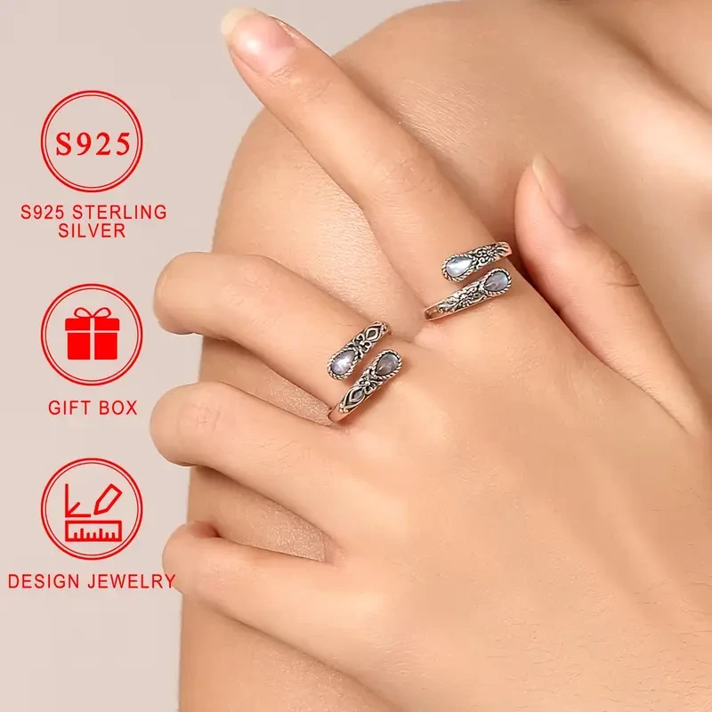 Anillo de cuchara de piedra lunar en plata de ley