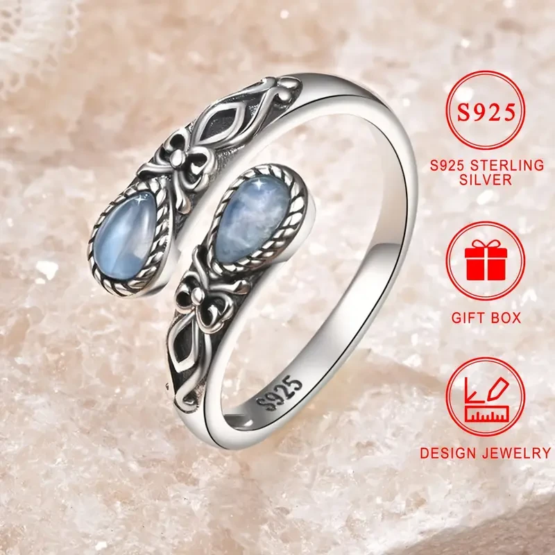 Anillo de cuchara de piedra lunar en plata de ley