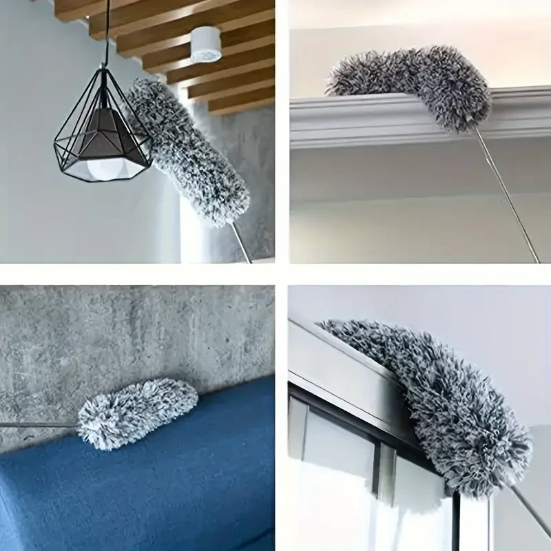 Plumero retráctil reutilizable y lavable con cabezal flexible para limpiar techos altos, muebles y coches.