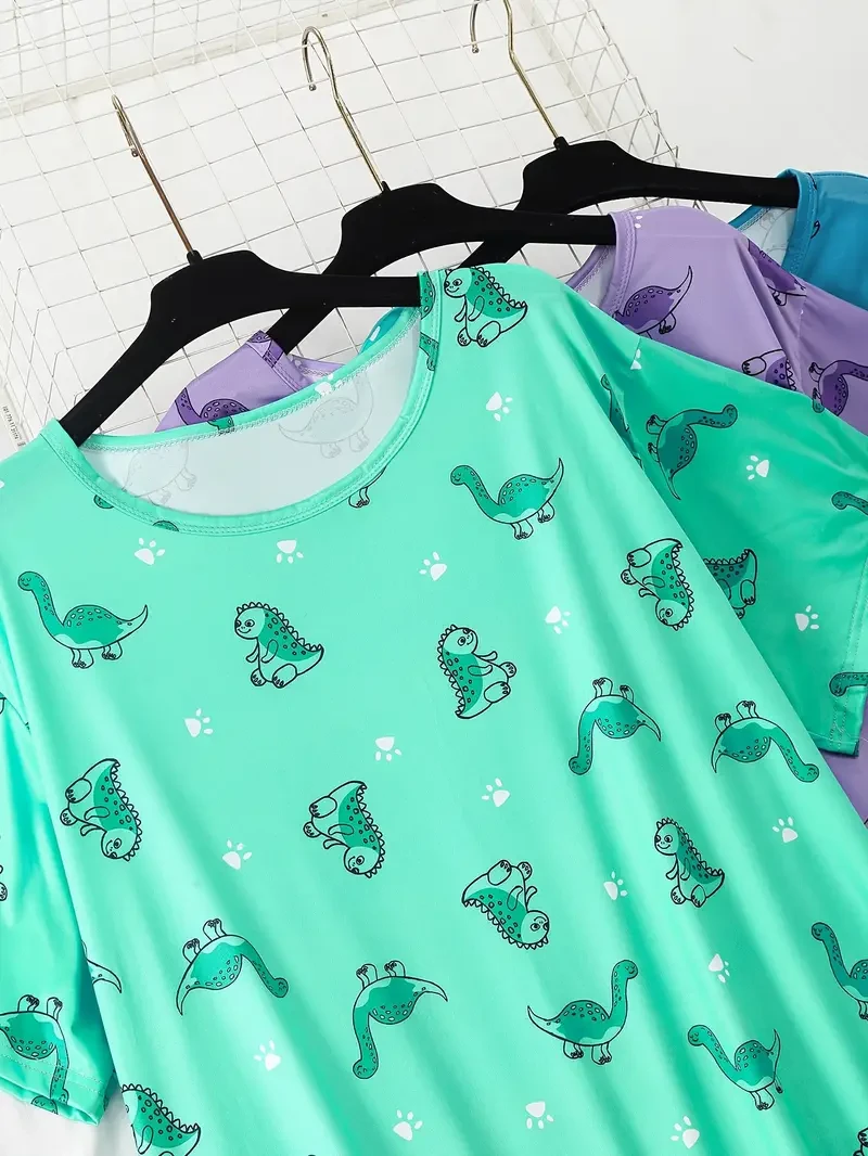 Vestido de dormir para mujer, talla grande, con estampado animal, 3 piezas