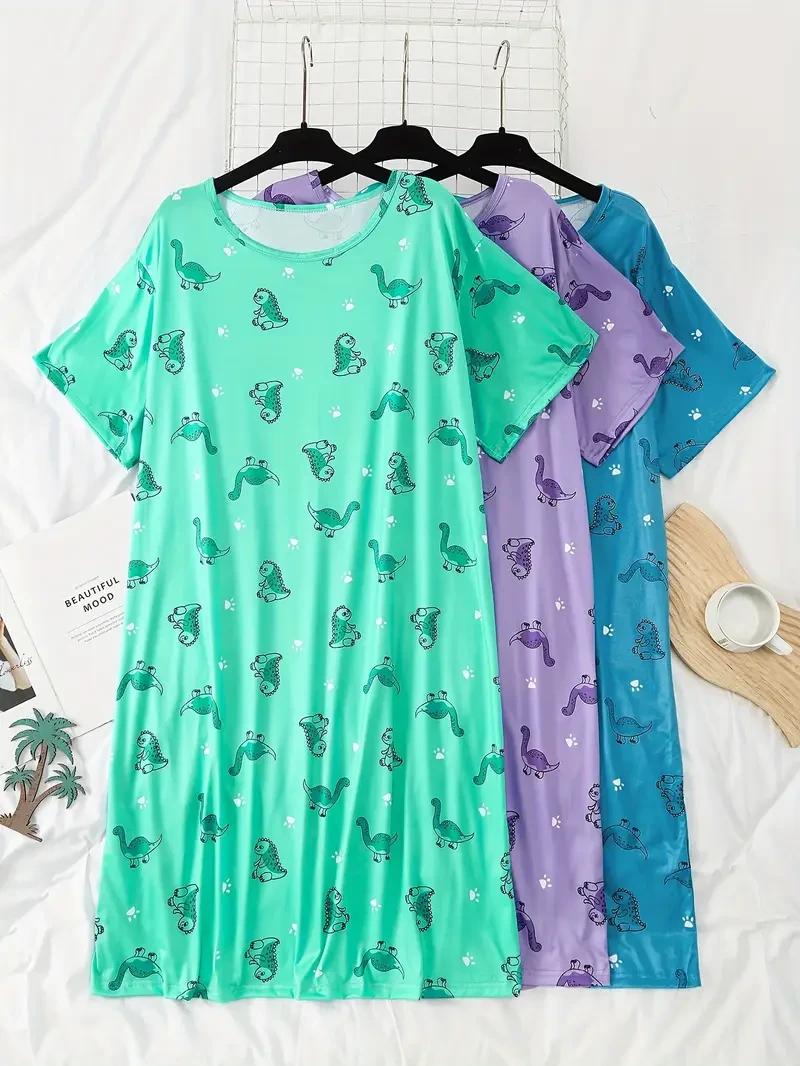 Vestido de dormir para mujer, talla grande, con estampado animal, 3 piezas