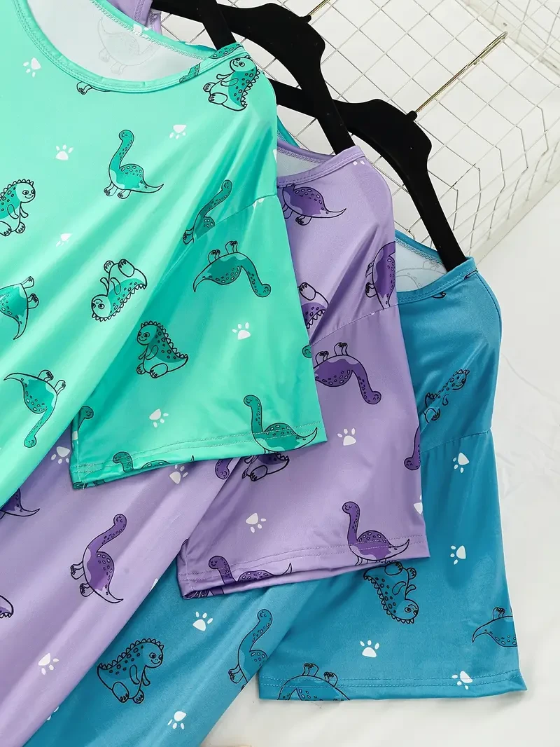 Vestido de dormir para mujer, talla grande, con estampado animal, 3 piezas