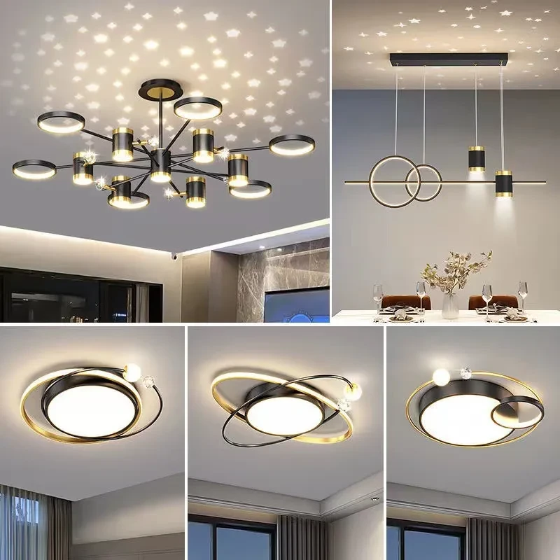 Lámpara de araña de lujo ligera con forma de estrella nórdica, paquete combinado para toda la casa