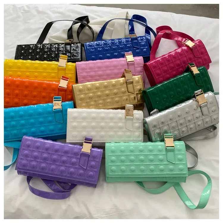 Bolso bandolera cuadrado pequeño con cadena de diamantes multicolor