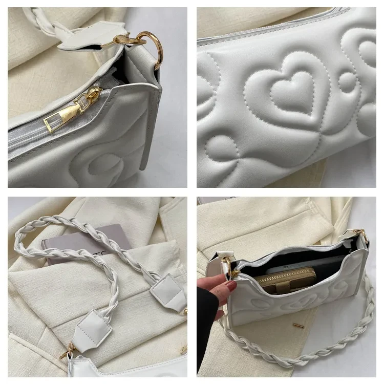 Bolso pequeño cuadrado para mujer, moderno y portátil, con pliegues en las axilas, de color liso.