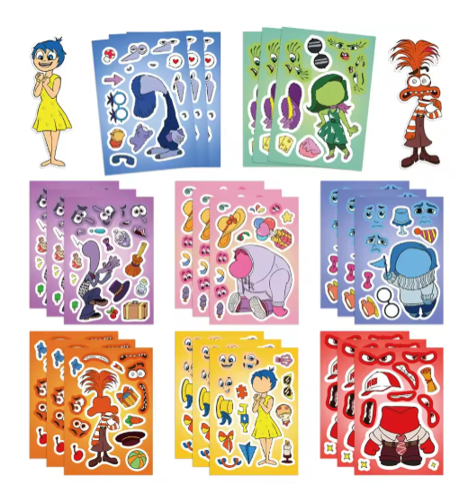 8/16/32 hojas de pegatinas de rompecabezas de la película Disney Inside Out Make A Face para niños, crea tu propio juego de bricolaje, rompecabezas para niños, juguetes educativos