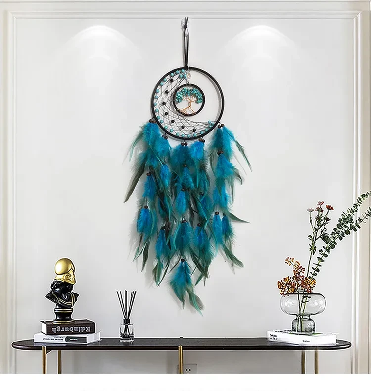 Atrapasueños de plumas de árbol de la suerte para decoración del hogar