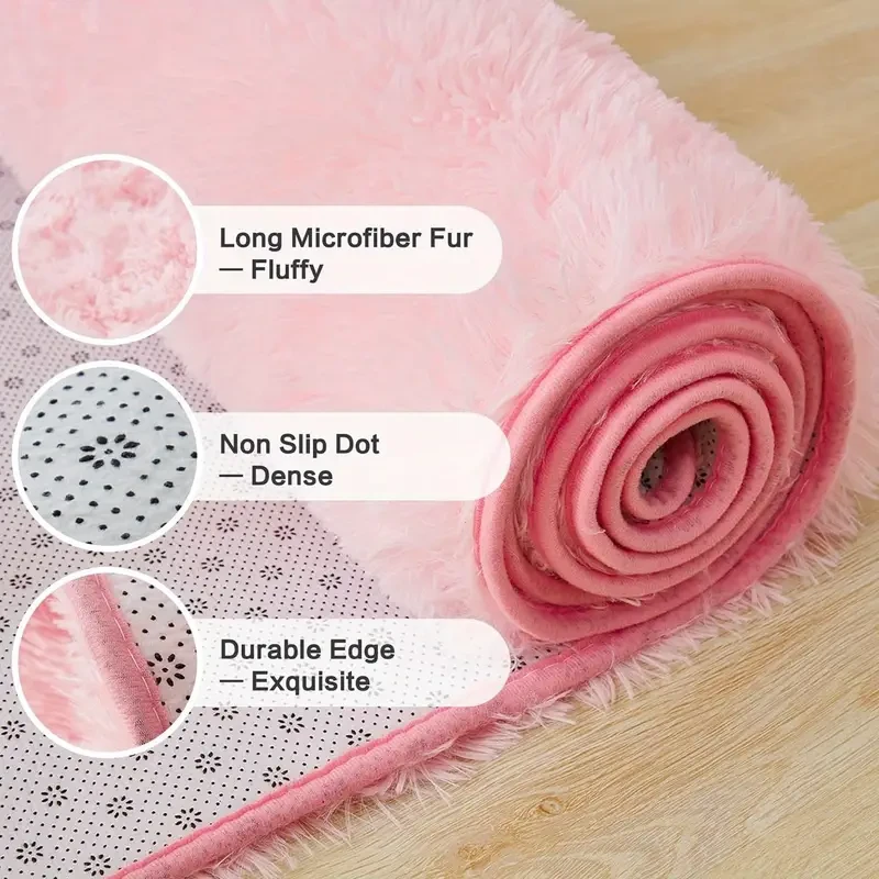 Alfombra rosa ultrasuave y esponjosa de 600 g/m², relleno de esponja 35D, ignífuga, reverso no tejido, lavable a máquina. Perfecta para decorar salas de estar y dormitorios. Esponjosa, color melocotón, antideslizante.