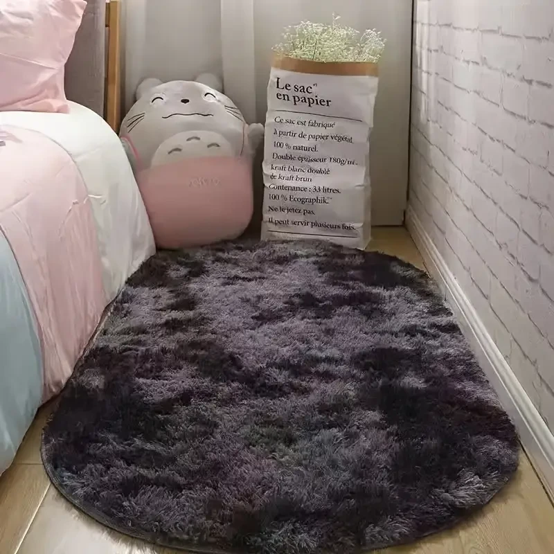 Alfombra ovalada de piel sintética de felpa: suave, antideslizante y lavable a máquina, ideal para decorar el salón y el dormitorio, color gris.