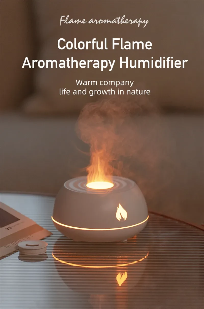 Humidificador de llama con aromaterapia, difusor de aceites esenciales con 7 colores de luz, 130 ml, USB