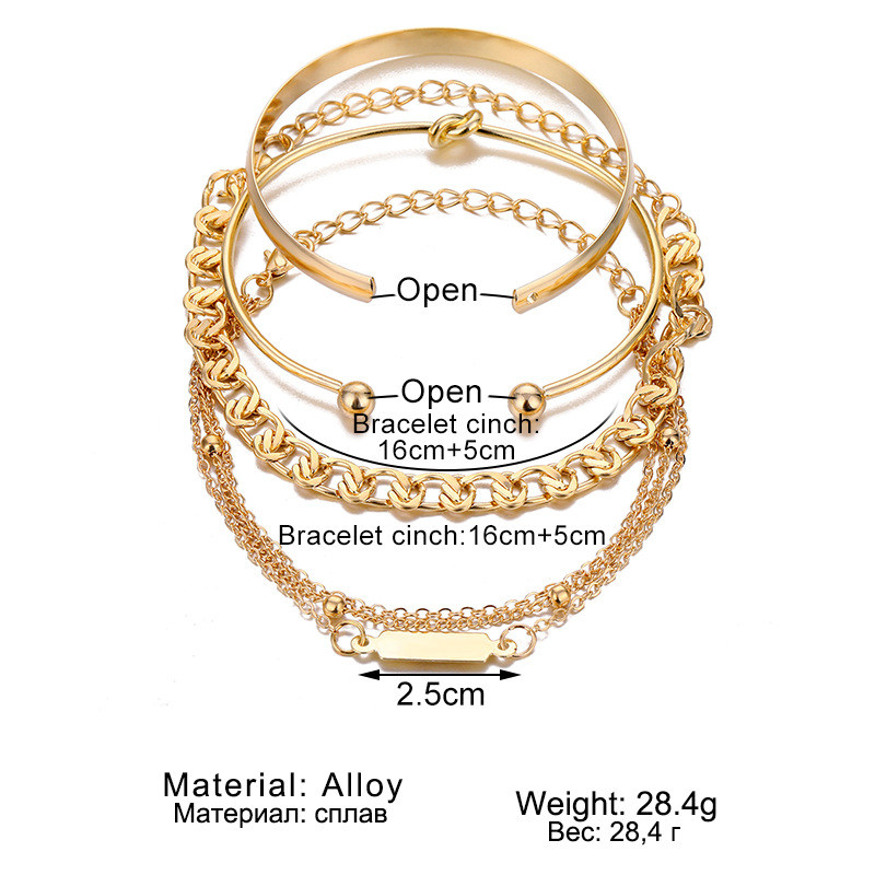 Conjunto de 4 pulseras de cadena de cien anillos simples europeos y americanos