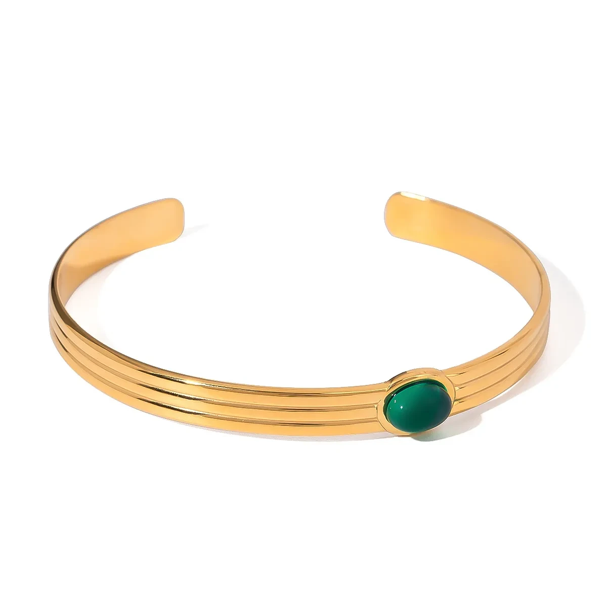 Pulsera de hilo de ágata verde de acero inoxidable de moda