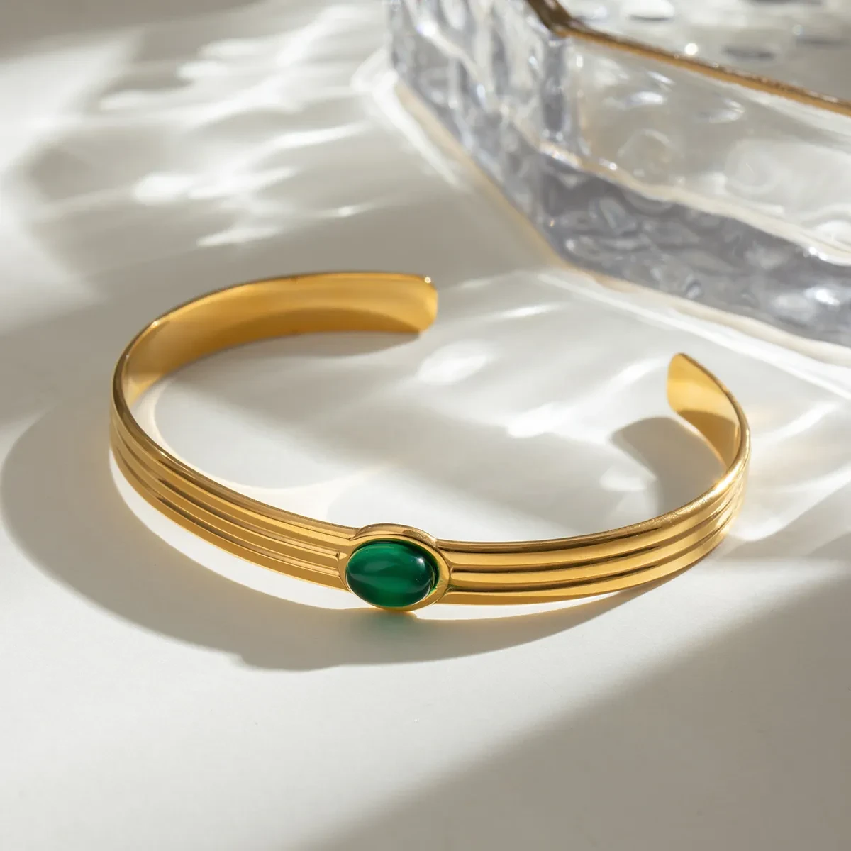 Pulsera de hilo de ágata verde de acero inoxidable de moda