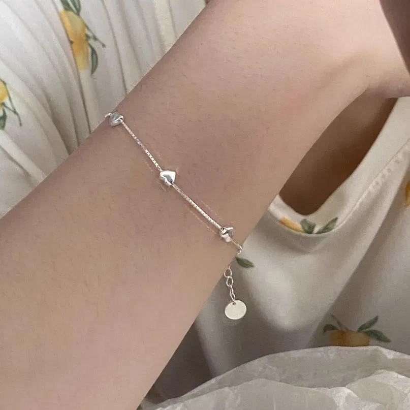 Pulsera de plata de ley S925 con corazón amoroso para mujer, dulce temperamento.