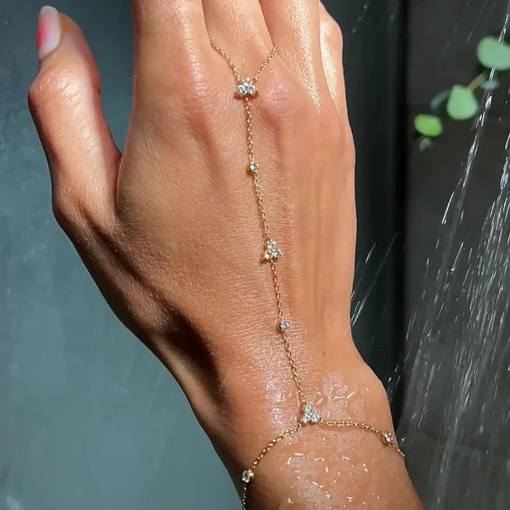 Pulsera tipo mitón con diamantes de imitación para mujer sencilla