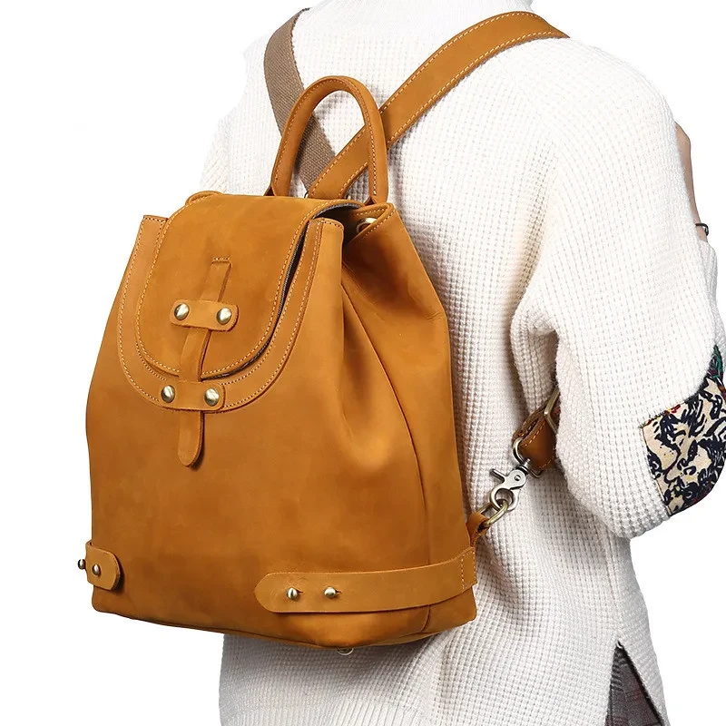 Mochila retro de cuero Crazy Horse para mujer